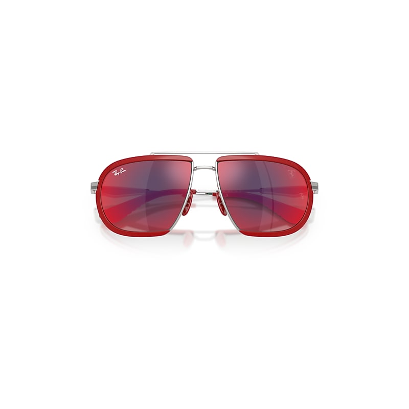 Ray Ban 499p Hypercar Limited Edition 2026 - Scuderia Ferrari Collection Sunglasses Silver Frame Blue Lenses In Red