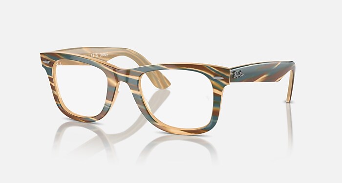 Ray-Ban Eyeglasses Unisex Wayfarer Ease Optics Change Prescription - Photo Striped Light Blue Frame Clear Lenses Polarized 50-22