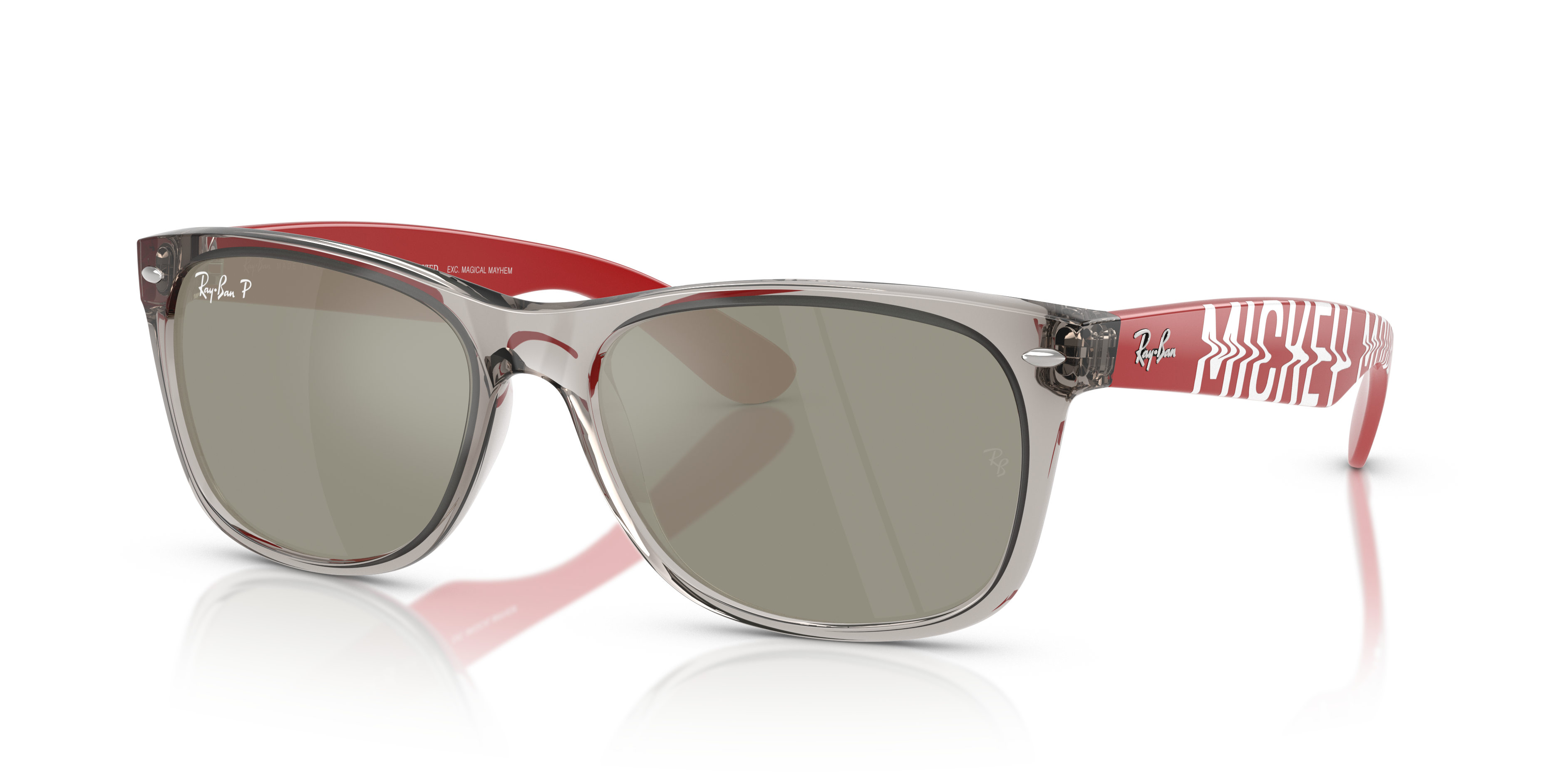 NEW WAYFARER DISNEY MICKEY & MINNIE MOUSE LIQUID Polished Transparent Grey Frame Grey Mirror Silver - Polar Lenses 55-18