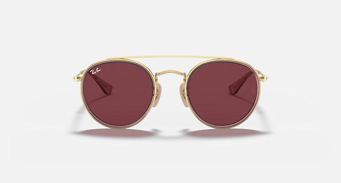 Ray-Ban Sunglasses Children Round Double Bridge Kids - Pink On Gold Frame Violet Lenses 46-21