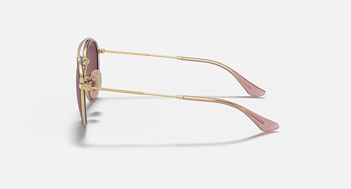 Ray-Ban Sunglasses Children Round Double Bridge Kids - Pink On Gold Frame Violet Lenses 46-21