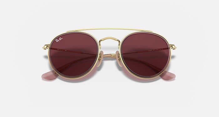 Ray-Ban Sunglasses Children Round Double Bridge Kids - Pink On Gold Frame Violet Lenses 46-21