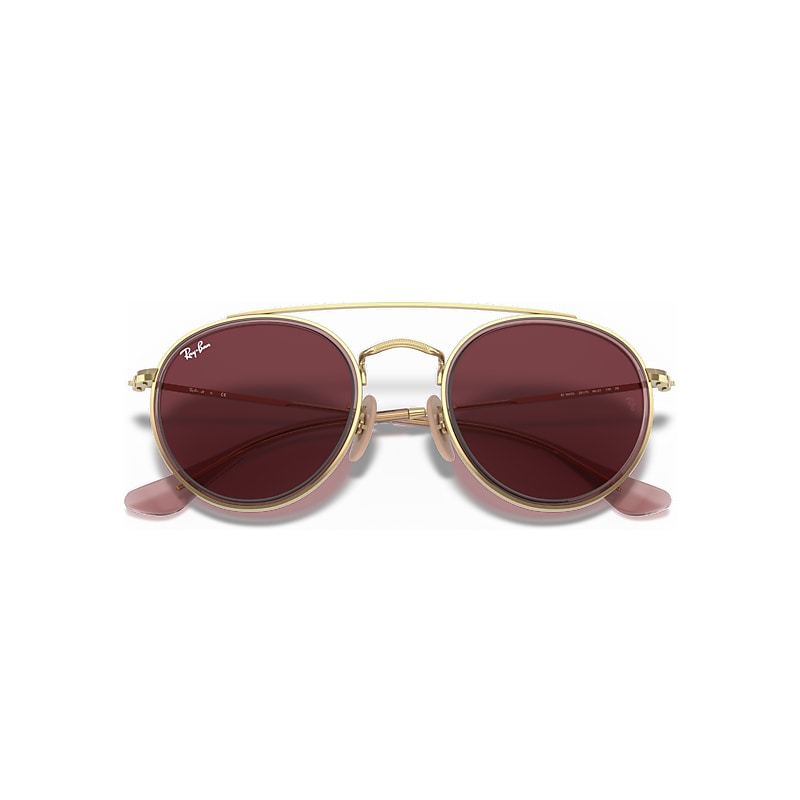 Ray-Ban Round Double Bridge Kids Sunglasses Pink On Gold Frame Violet Lenses 46-21
