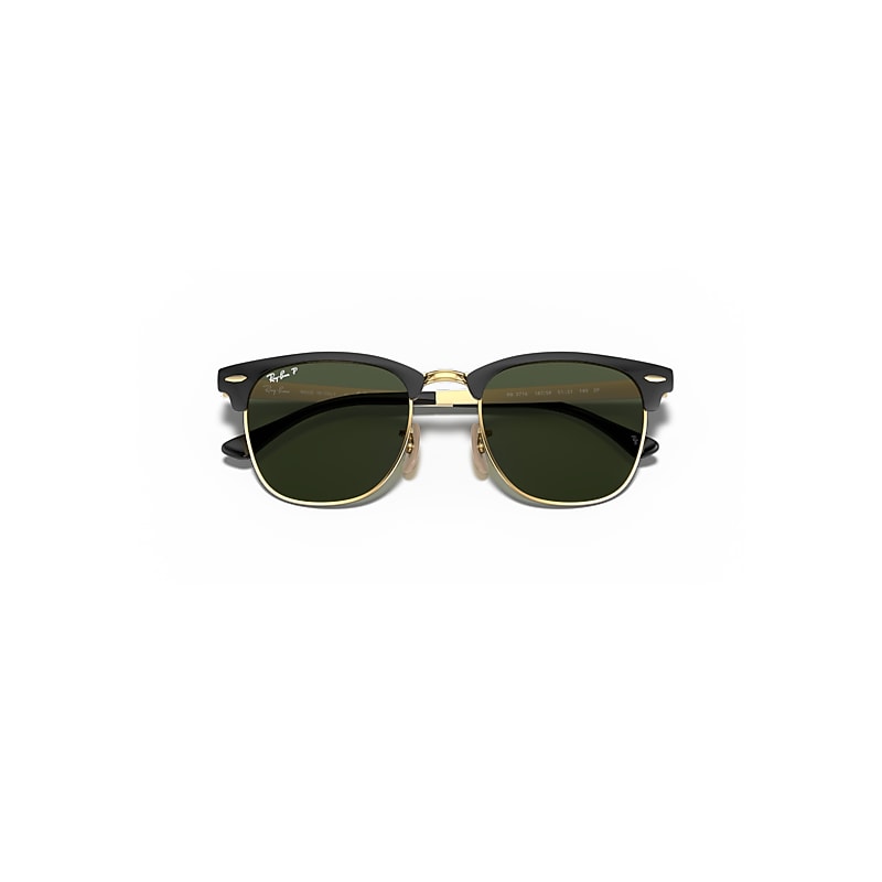 Ray-Ban Clubmaster Metal Sunglasses Black On Gold Frame Green Lenses Polarized 51-21