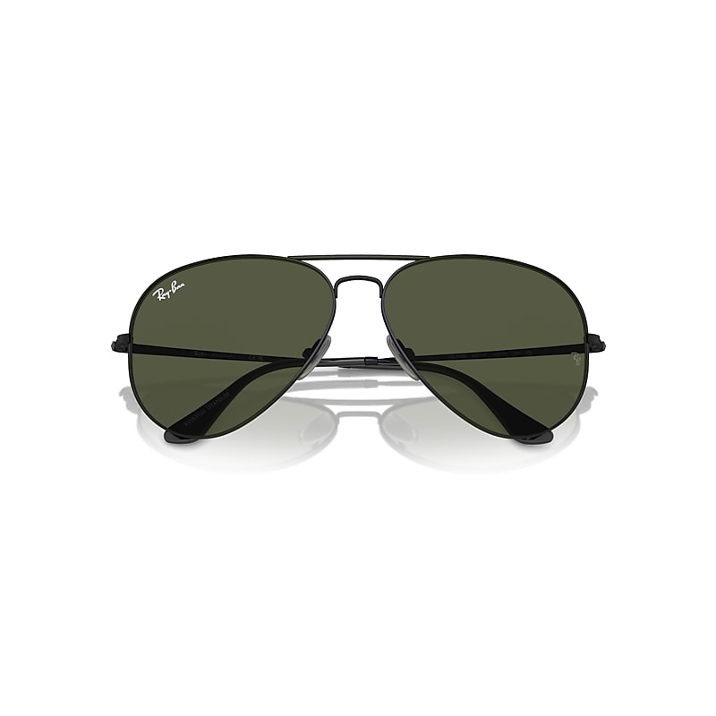 Ray-Ban Aviator Titanium Sunglasses Black Frame Green Lenses 62-14