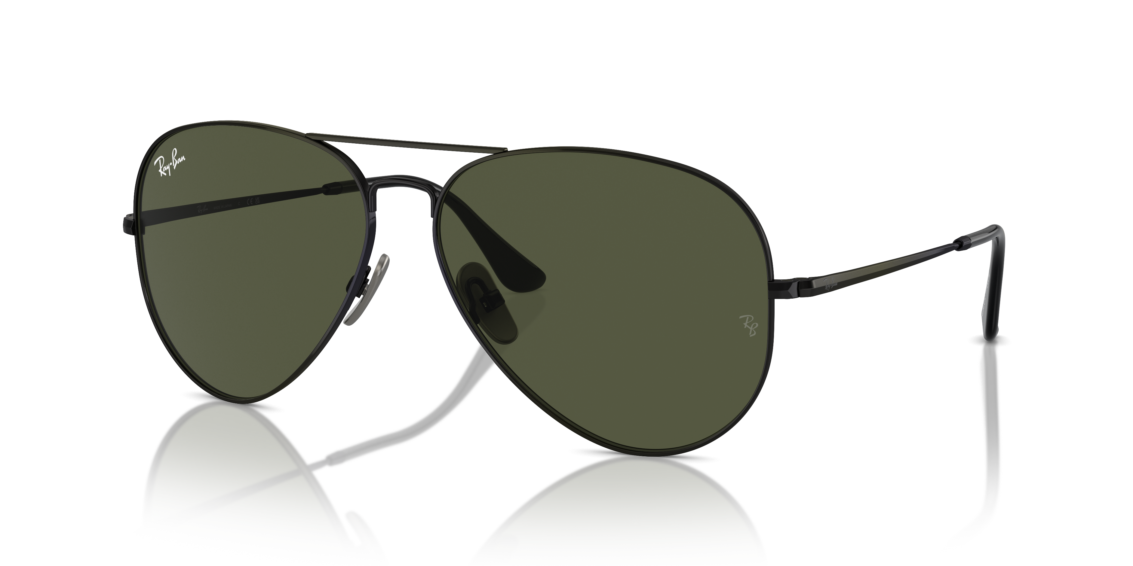 AVIATOR TITANIUM Polished Black Frame Green Lenses 58-14
