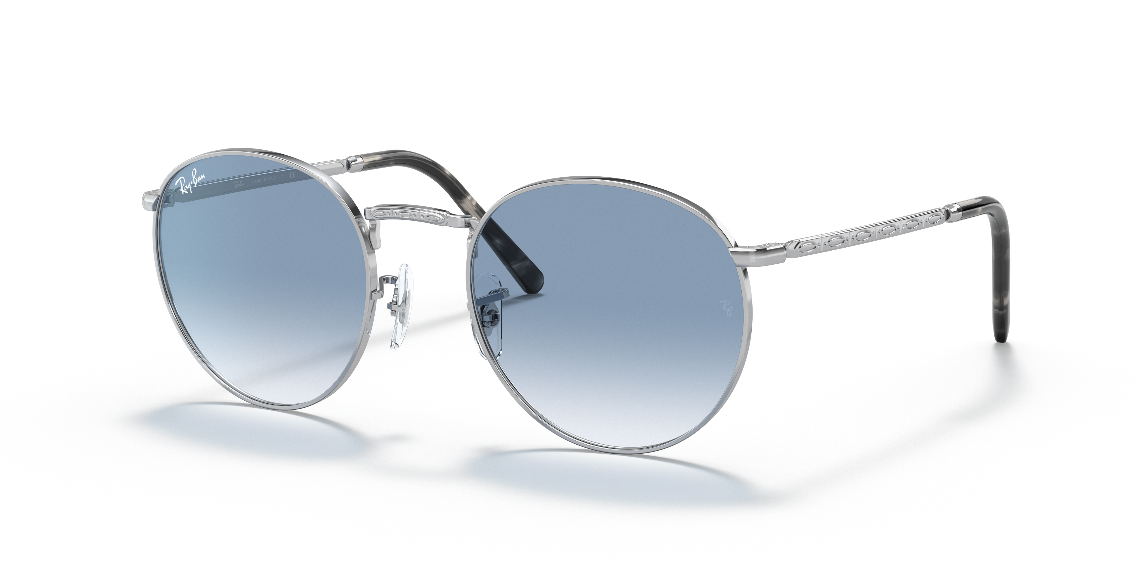 NEW ROUND Polished Silver Frame Clear Gradient Blue Lenses 50-21