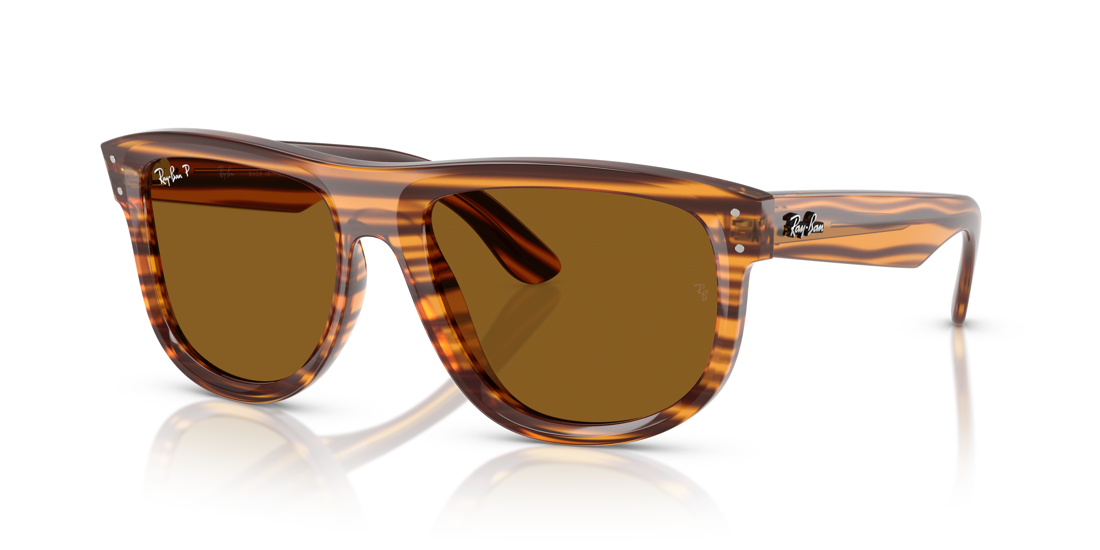 BOYFRIEND REVERSE Polished Striped Havana Frame Polar Dark Brown Lenses 56-18