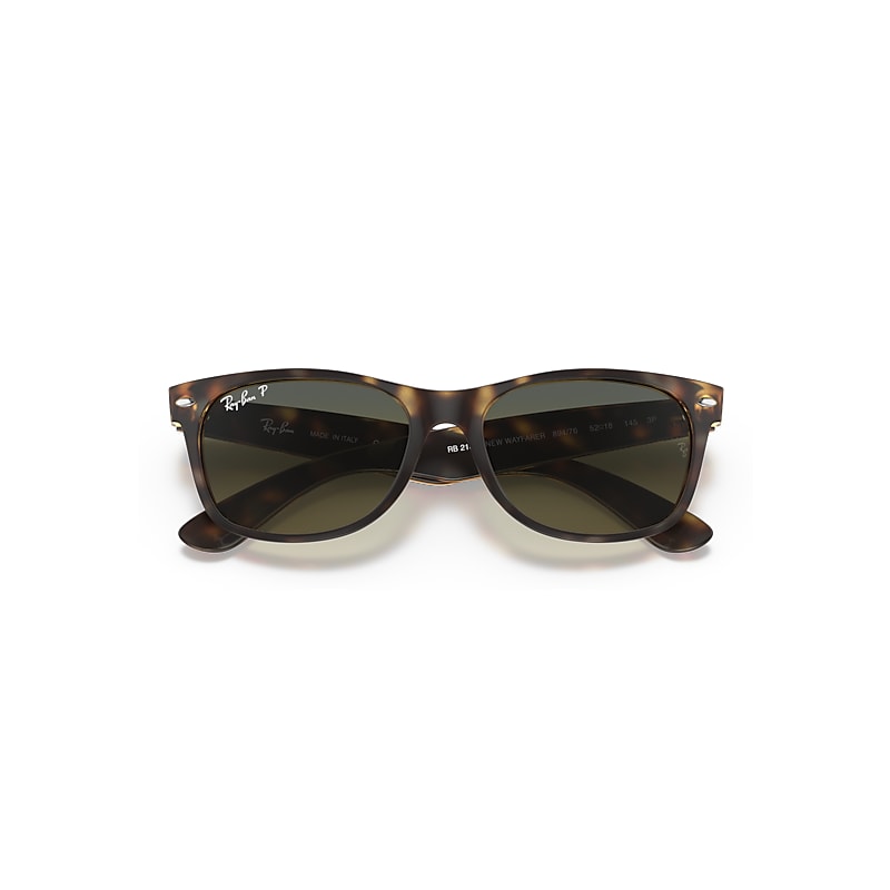 Ray-Ban New Wayfarer Classic Sunglasses Havana Frame Blue Lenses Polarized 52-18