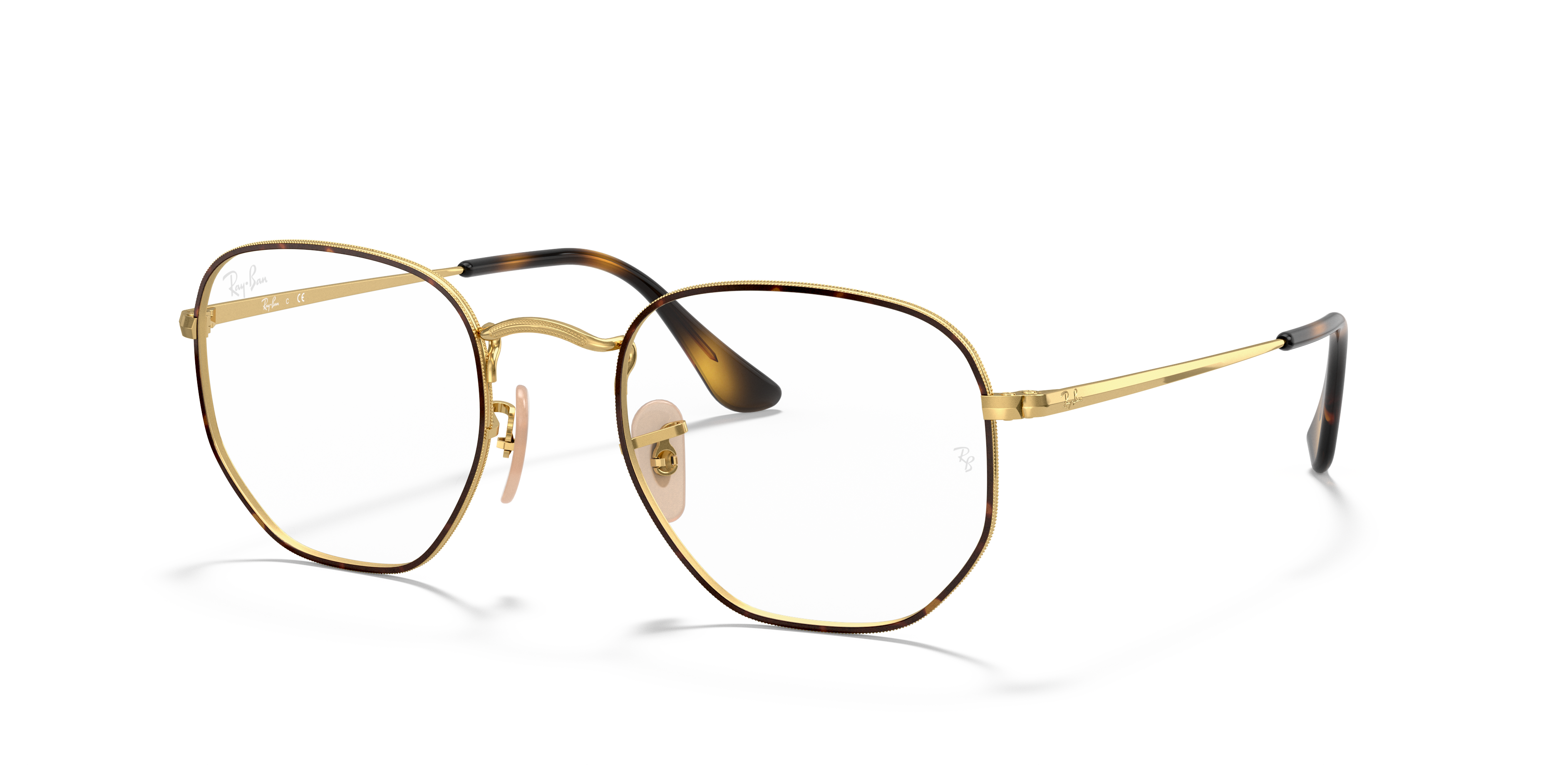 HEXAGONAL OPTICS Polished Havana On Gold Frame Clear Lenses 54-21