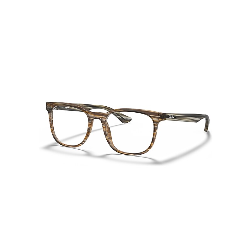 Ray-Ban Eyeglasses Unisex Rb5369 Optics - Striped Brown And Grey Frame Clear Lenses Polarized 52-18