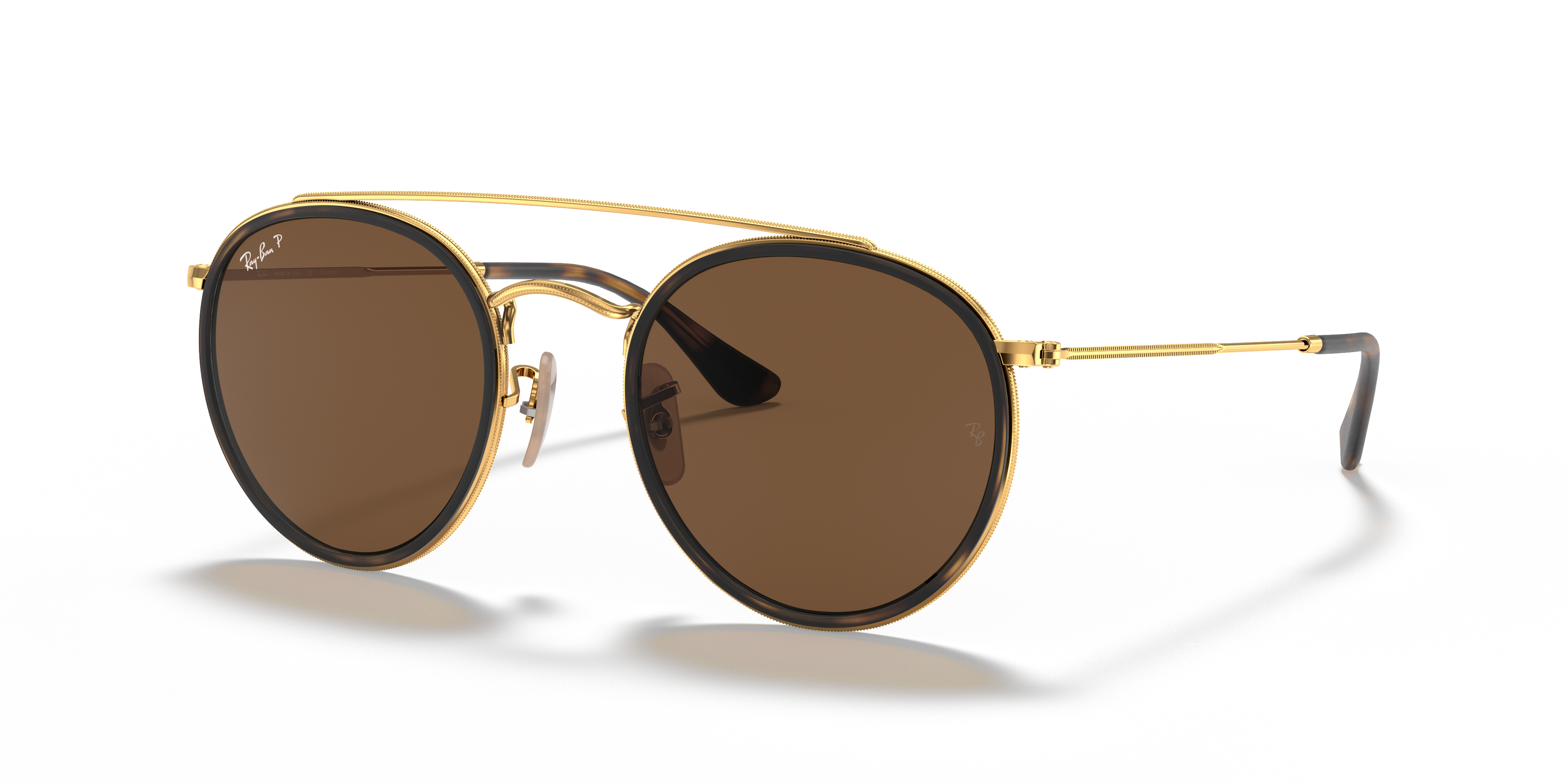 ROUND DOUBLE BRIDGE Polished Arista Gold Frame B-15 Brown Lenses 51-22