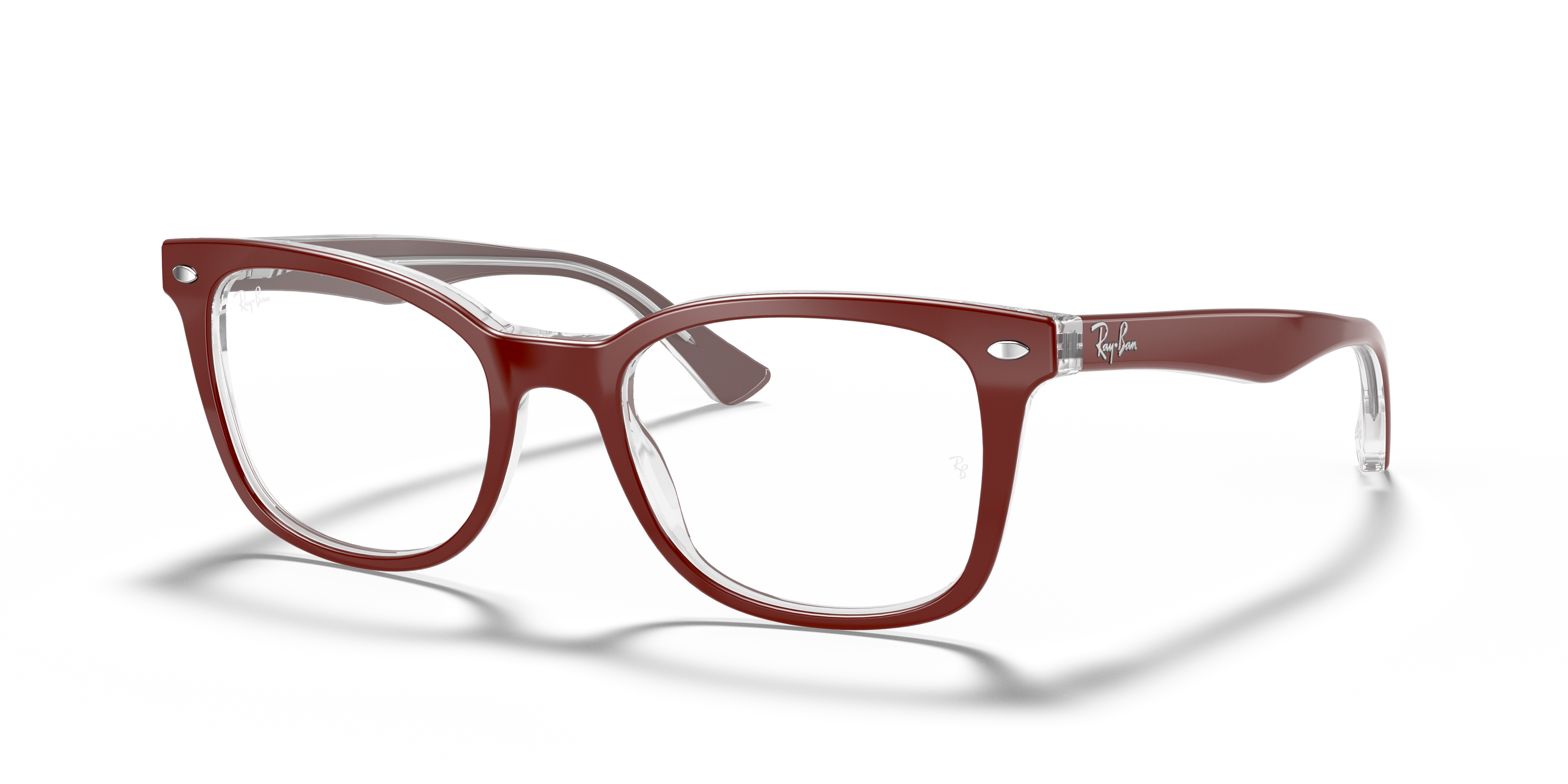 RB5285 OPTICS Polished Bordeaux On Transparent Frame Clear Lenses 53-19