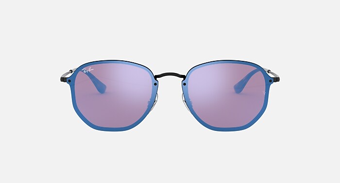 BLAZE HEXAGONAL Sunglasses in Black and Violet/Blue Mirror  display picture 1