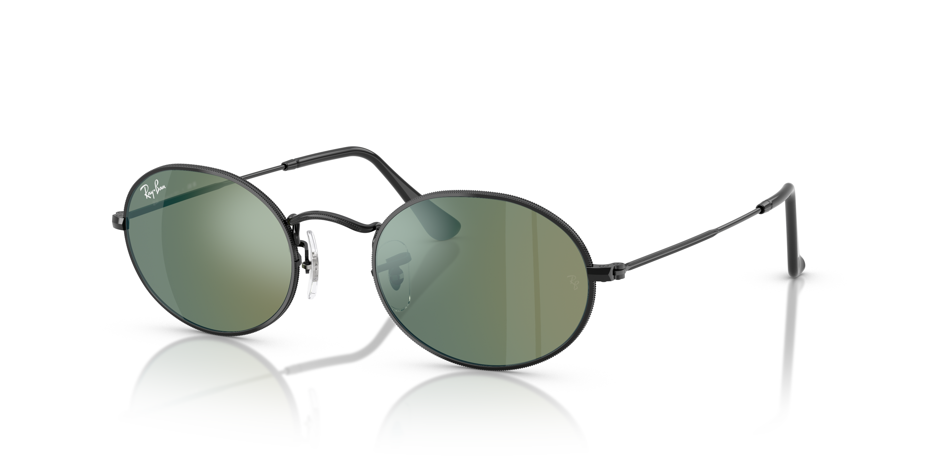 OVAL FLAT LENSES Polished Black Frame Blue Lenses 51-21