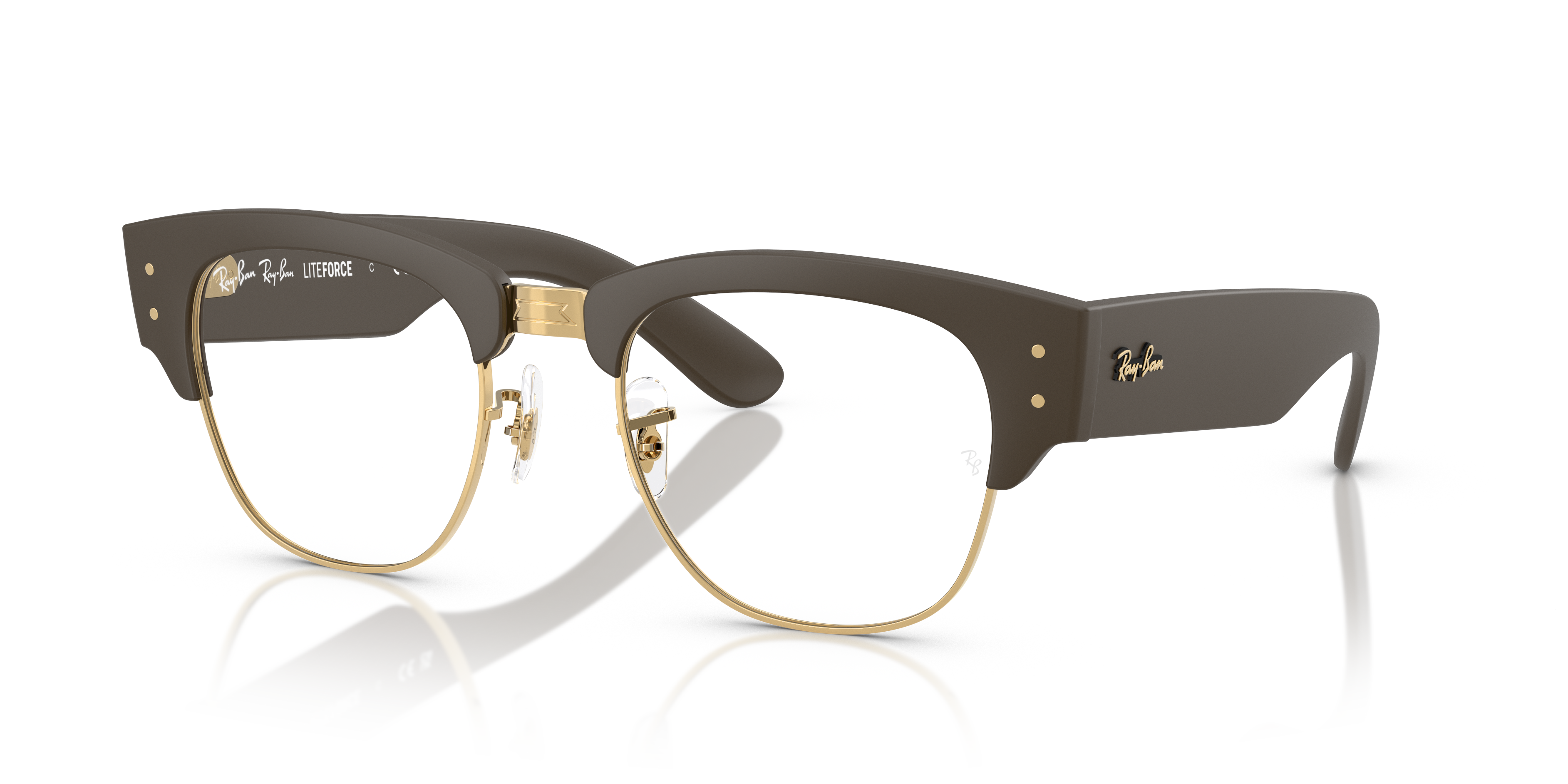 MEGA CLUBMASTER LITEFORCE OPTICS LIMITED Polished Sand Brown On Gold Frame Clear Lenses 52-21