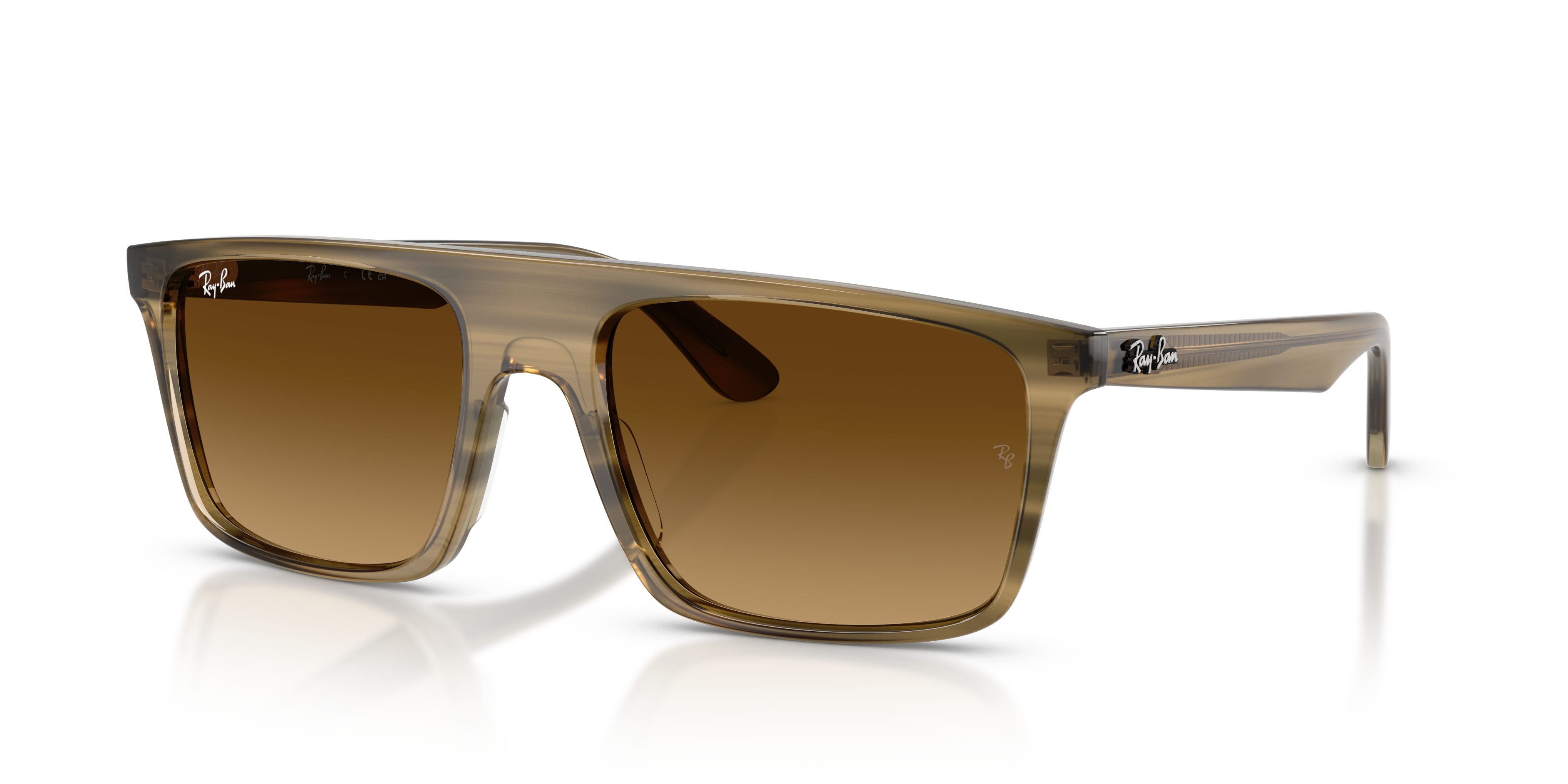 RB2222 Polished Striped Green Frame Gradient Brown Lenses 55-20