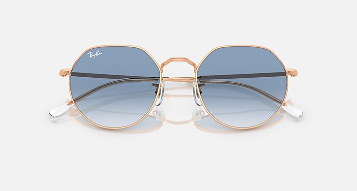 Ray-Ban Jack Sunglasses Rose Gold Frame Blue Lenses 53-20