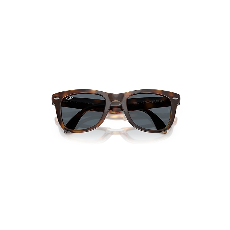 Ray Ban Wayfarer Folding Classic Sunglasses Havana Frame Blue Lenses 50-22 In Havana