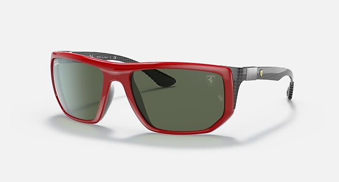 Ray-Ban Red Frame Sunglasses with Green Lenses Ray-Ban for Scuderia Ferrari RB3775M in silver and red metal  main image 4