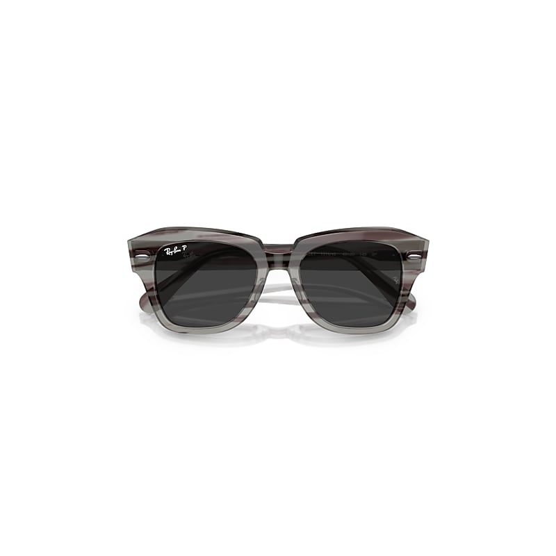 Ray-Ban State Street Reloaded Sunglasses Striped Grey Havana Frame Black Lenses Polarized 49-20