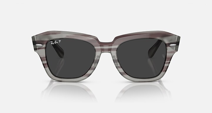 Ray-Ban State Street Reloaded Sunglasses Striped Grey Havana Frame Black Lenses Polarized 49-20