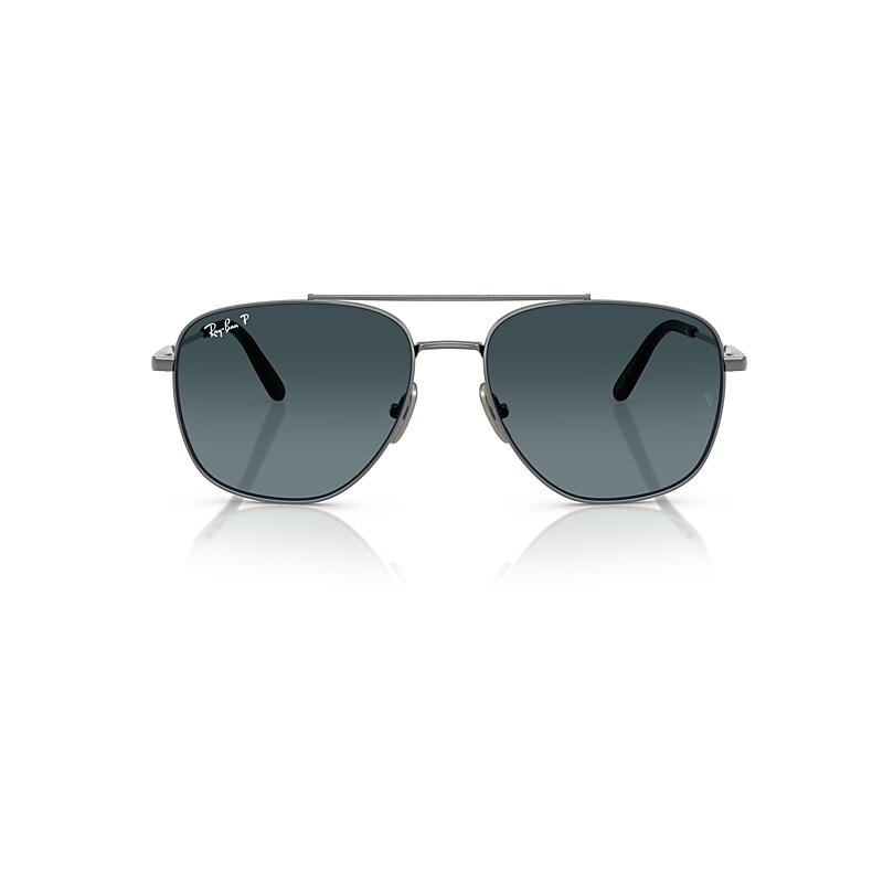 Ray Ban William Titanium Sunglasses Gunmetal Frame Blue Lenses Polarized 59-17 In Gunmetal