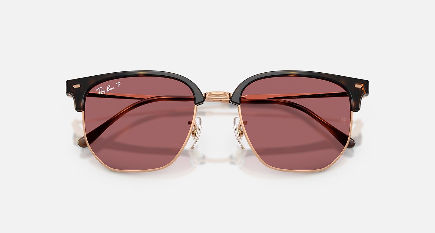 Ray-Ban Sunglasses Unisex New Clubmaster Online Only Limited - Rose Gold Frame Violet Lenses 51-20 Polarized