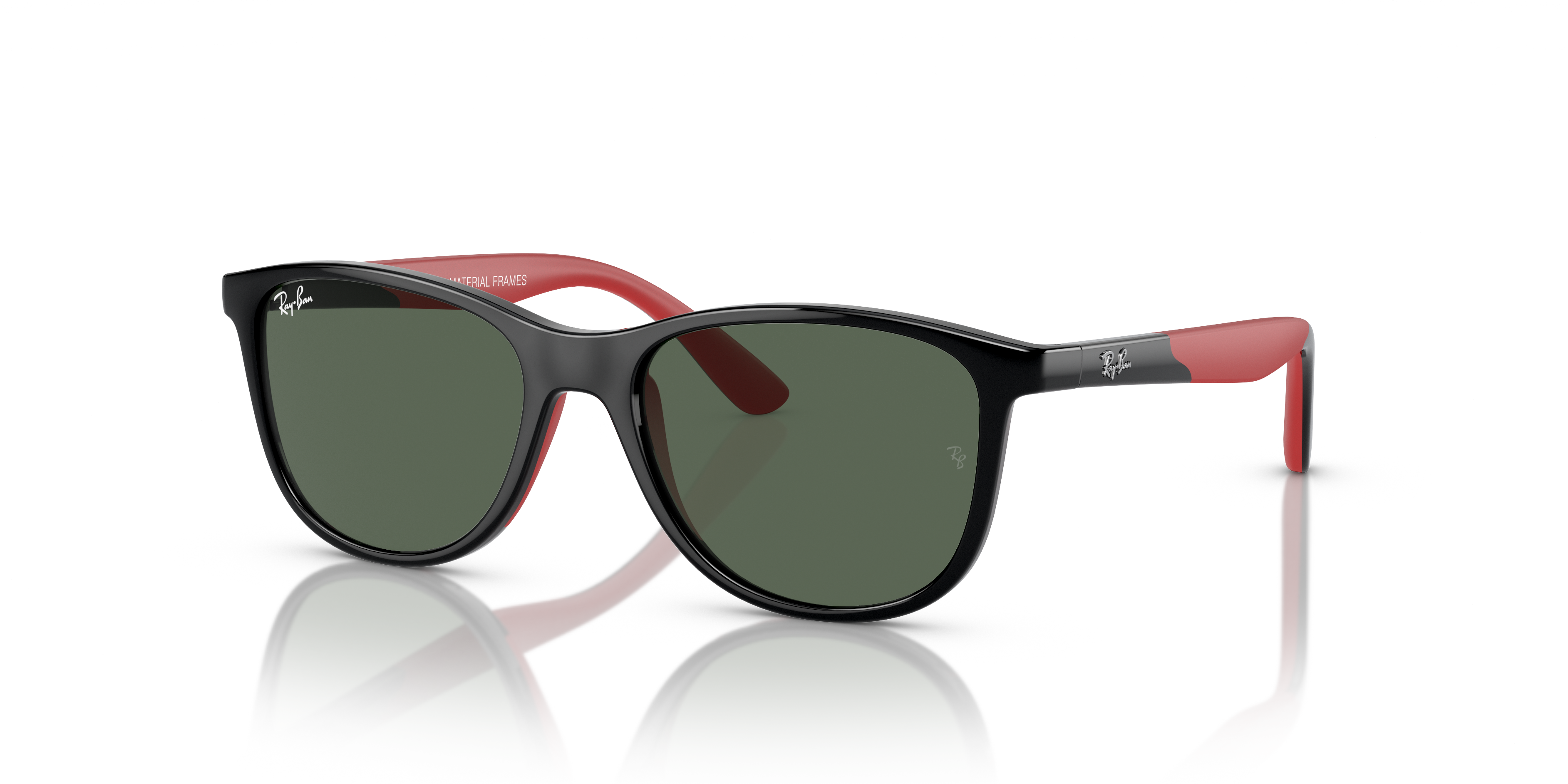 RB9077S KIDS BIO-BASED Polished Black On Red Frame Dark Green Lenses 49-16