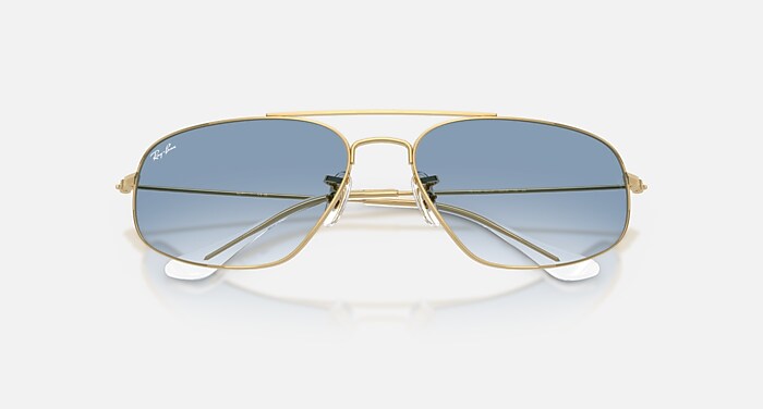 Rayban Gold Frame Square Sunglasses - Blue Gradient Lenses Ray-Ban RB3565 Jack gold frame with blue gradient grey  main image 2