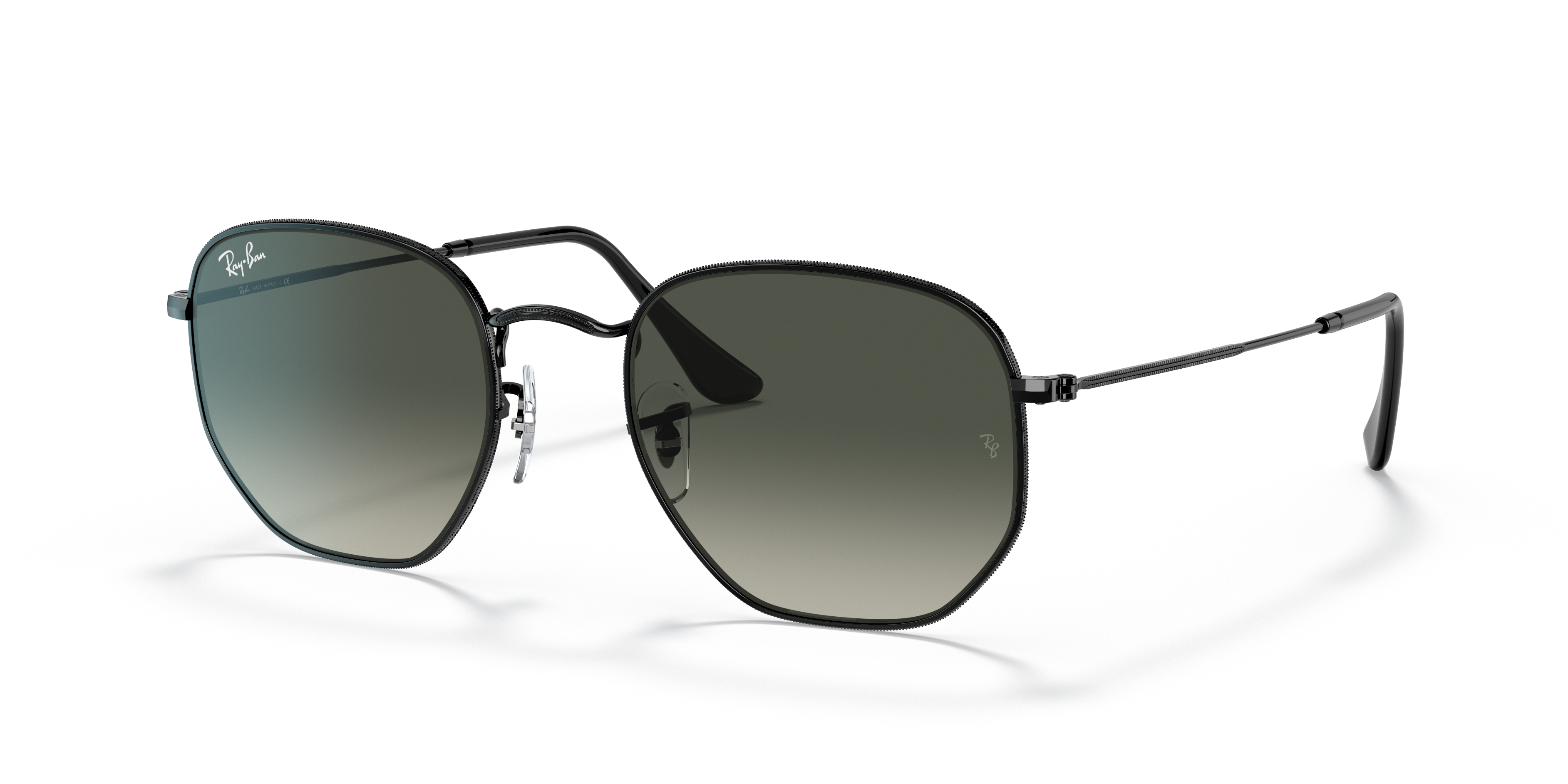 HEXAGONAL Polished Black Frame Grey Gradient Lenses 54-21