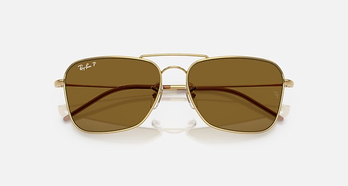 Ray-Ban Sunglasses Unisex Caravan Reverse - Arista Gold Frame Brown Lenses 61-15 Polarized