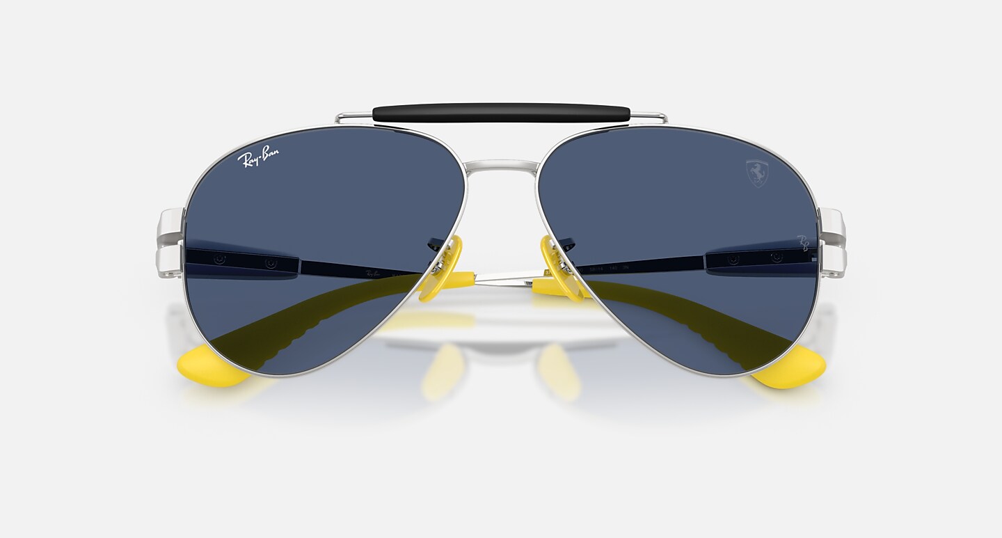 Ray-Ban Sunglasses Unisex Rb3762m Scuderia Ferrari Collection - Matte Silver Frame Blue Lenses 58-14