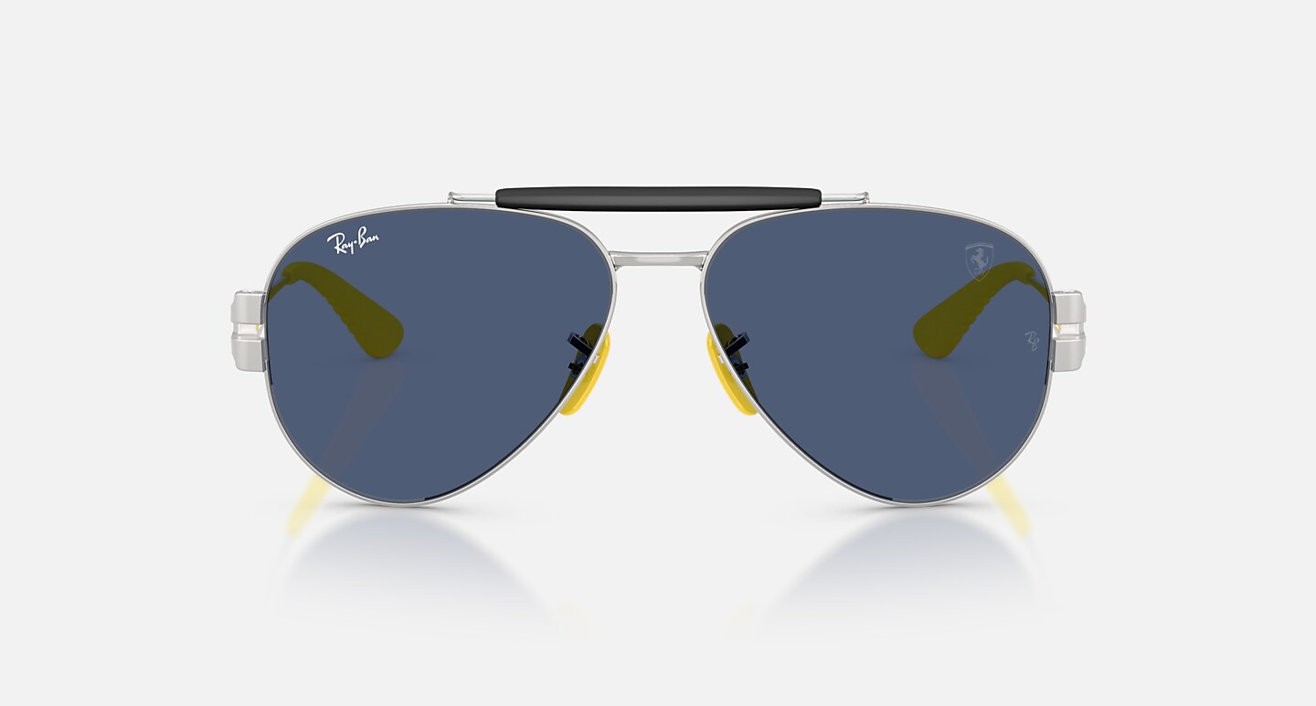 Ray-Ban Sunglasses Unisex Rb3762m Scuderia Ferrari Collection - Matte Silver Frame Blue Lenses 58-14