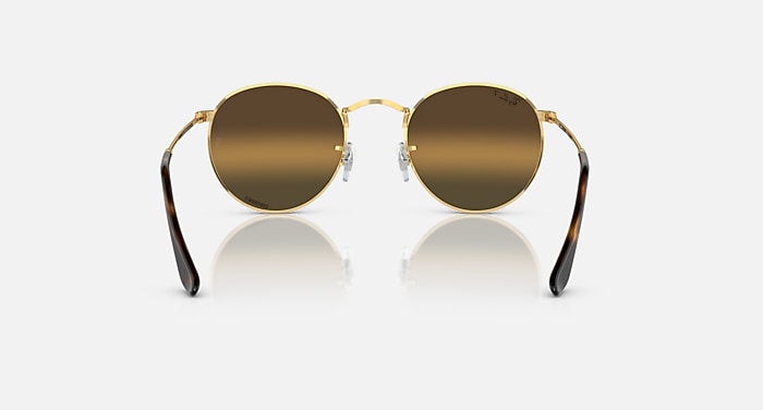 Ray-Ban round metal RB 3447 Gold Frame Sunglasses with Dark Lenses unisex Italy Ray-Ban RB3447 Round Metal L (53 - 21) with Black lenses and  main image 3