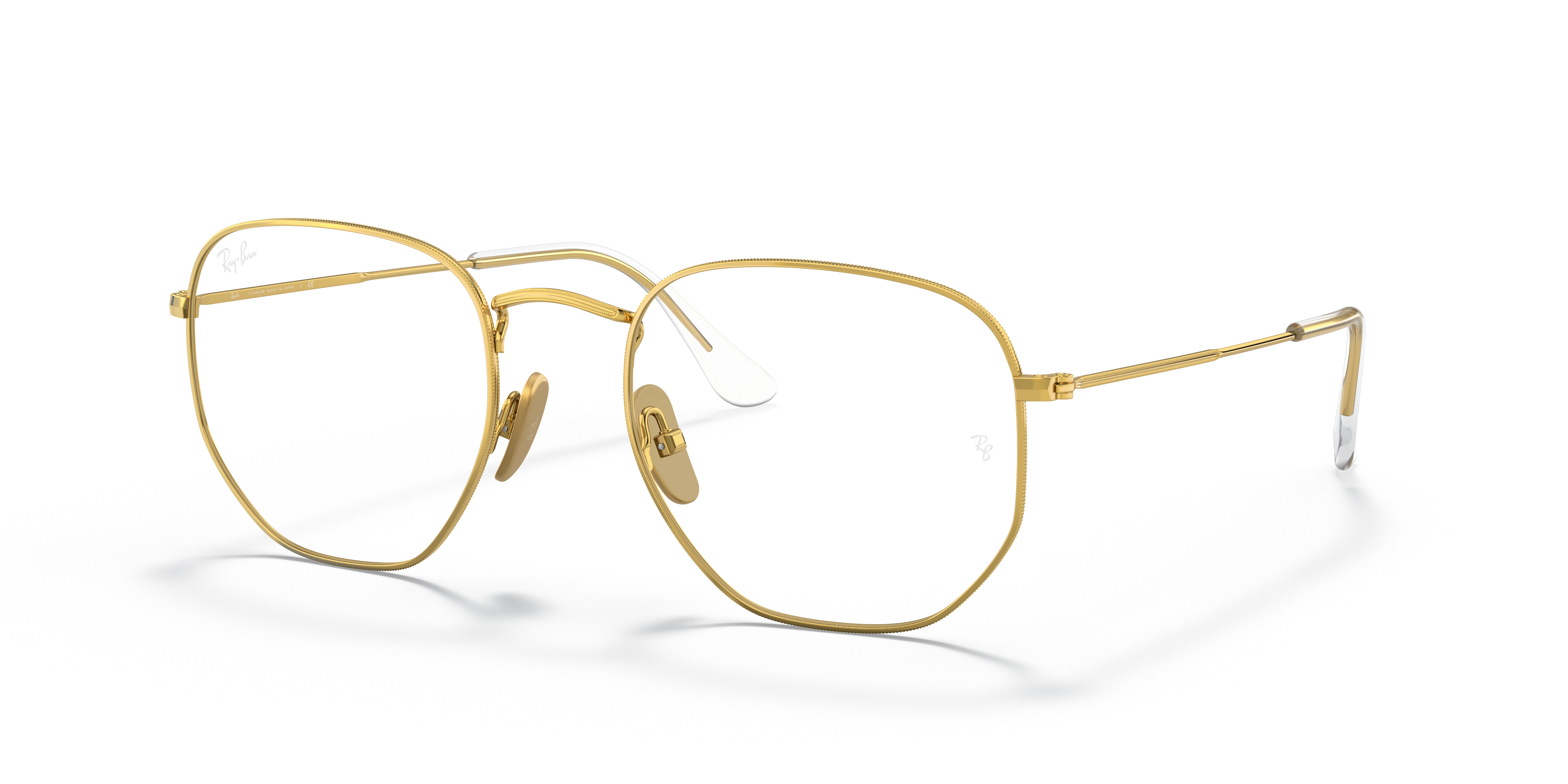 HEXAGONAL TITANIUM OPTICS Polished Gold Frame Clear Lenses 54-21