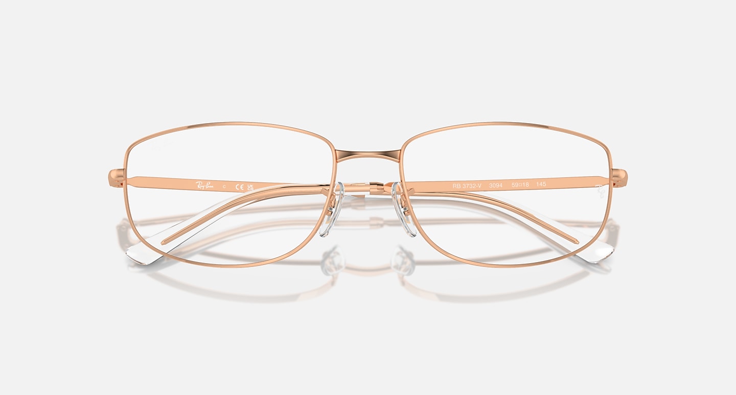 Ray-Ban Eyeglasses Unisex Rb3732v Optics Prescription - Rose Gold Frame Clear Lenses 56-18 Polarized