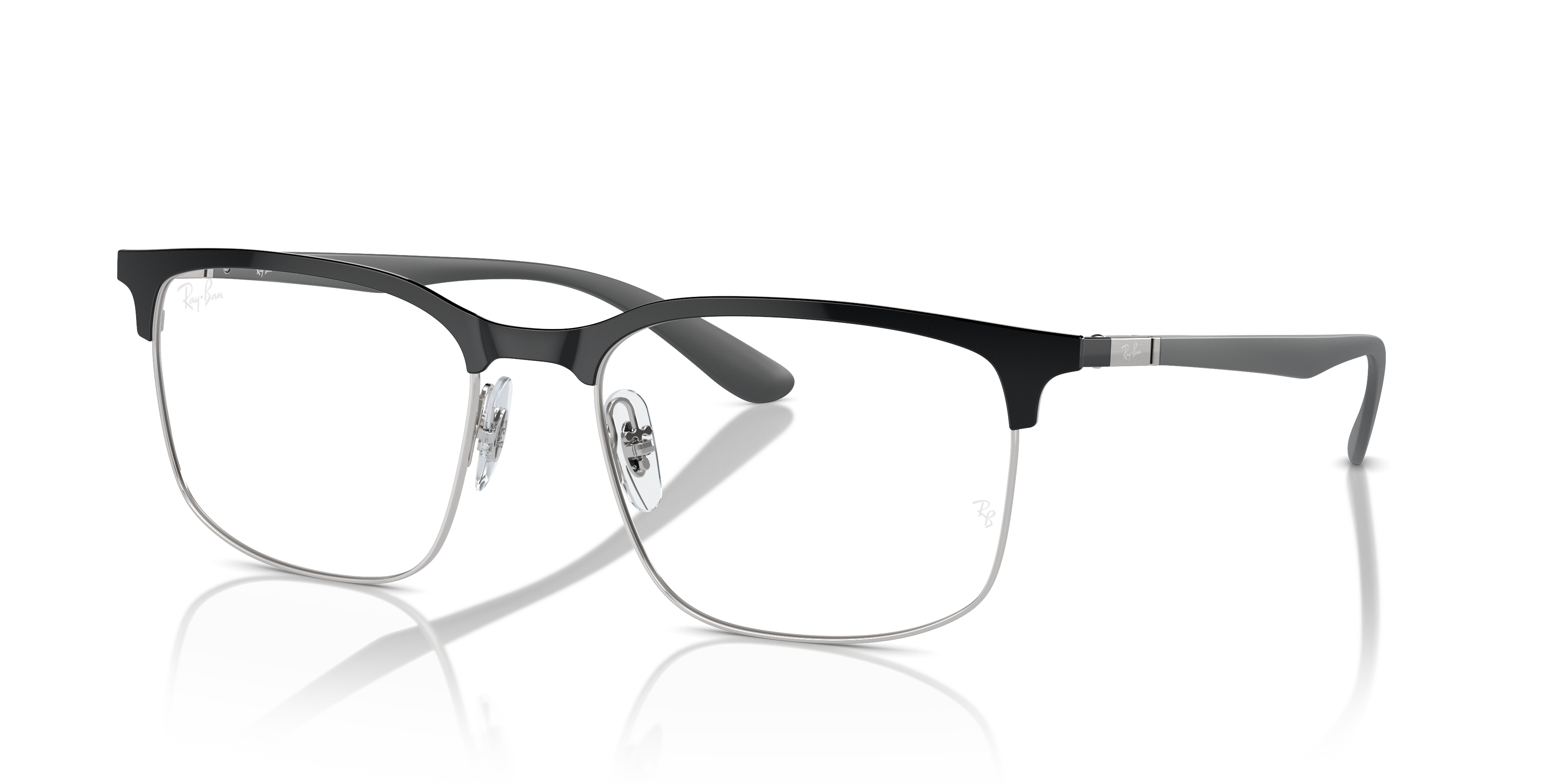 RB6518 OPTICS Polished Black On Silver Frame Clear Lenses 55-19