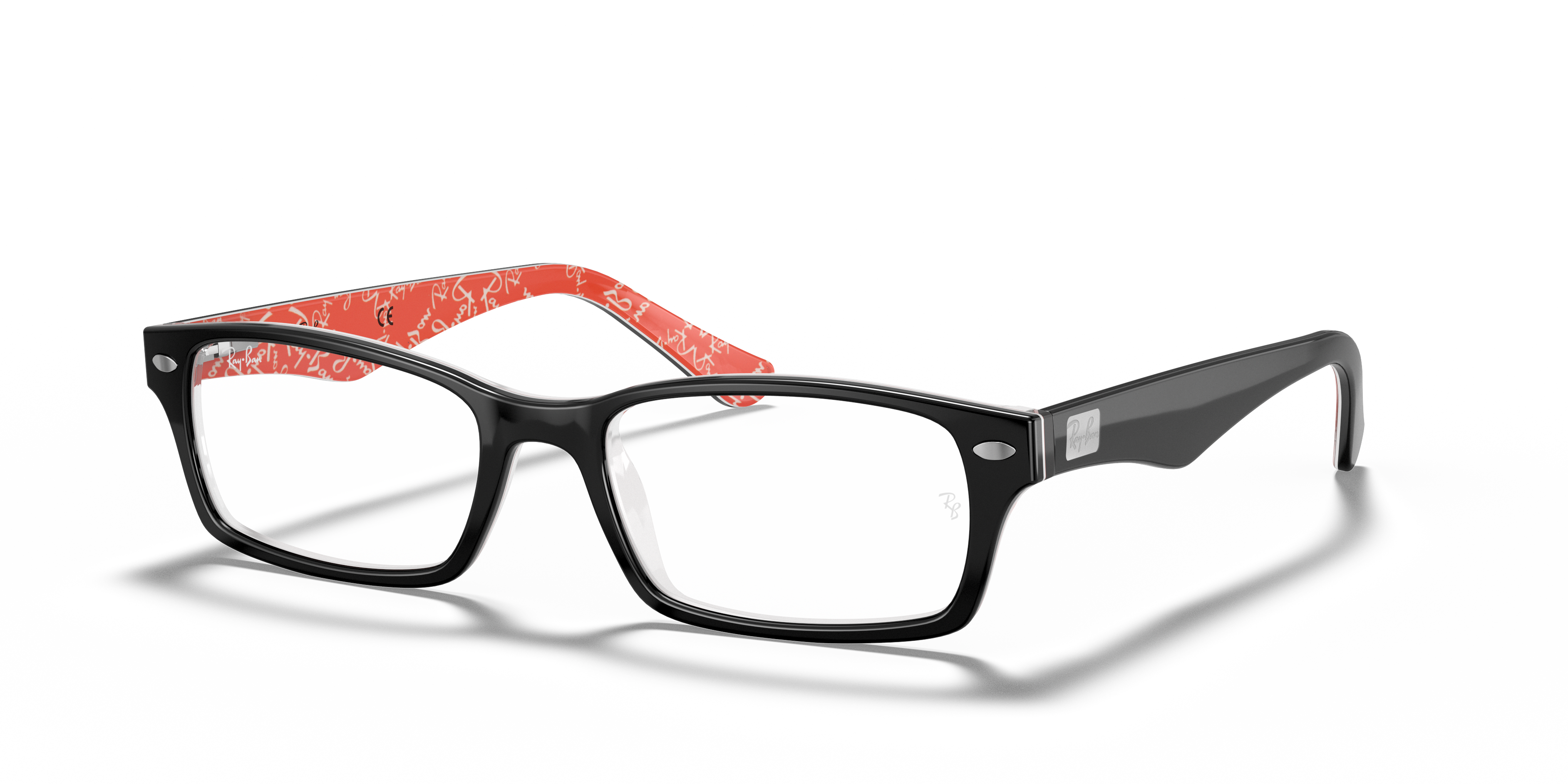 RB5206 OPTICS Polished Black On Red Frame Clear Lenses 54-18
