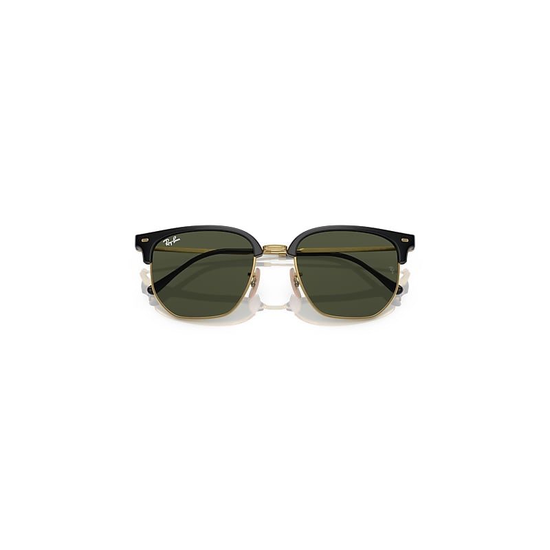 Ray-Ban New Clubmaster Sunglasses Black On Gold Frame Green Lenses 51-20