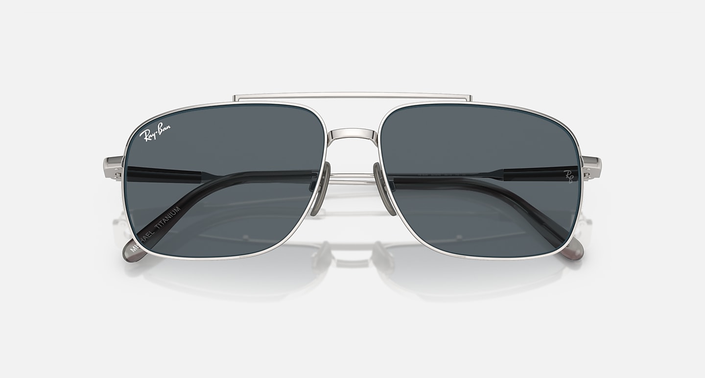 Ray-Ban Sunglasses Unisex Michael Titanium - Silver Frame Blue Lenses 59-15