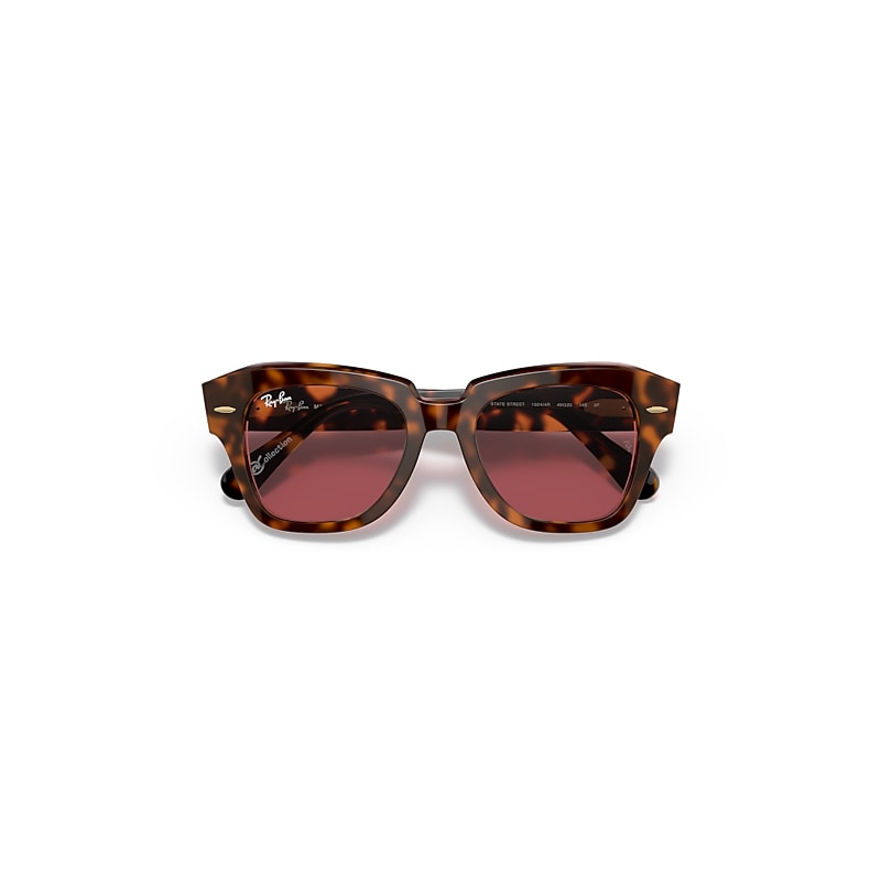 Ray-Ban State Street @collection Sunglasses Havana On Transparent Pink Frame Violet Lenses 49-20