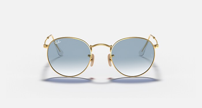 ROUND FLAT LENSES Sunglasses in Arista Gold and Light Blue 