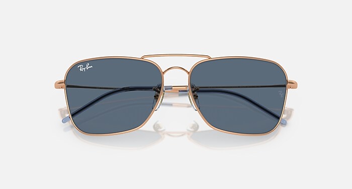 Ray-Ban Sunglasses Unisex Caravan Reverse - Rose Gold Frame Blue Lenses 58-15
