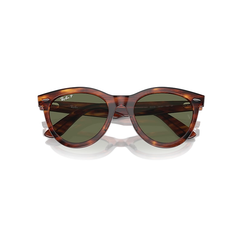 Ray-Ban Wayfarer Way Sunglasses Striped Havana Frame Green Lenses Polarized 51-21