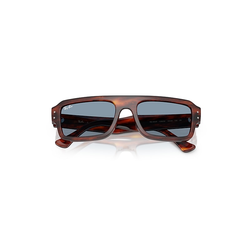 Ray-Ban Flacko Bio-based Sunglasses Striped Havana Frame Blue Lenses 53-20