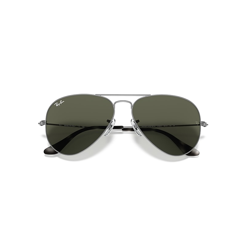Ray-Ban Aviator Classic Sunglasses Grey Frame Green Lenses 62-14