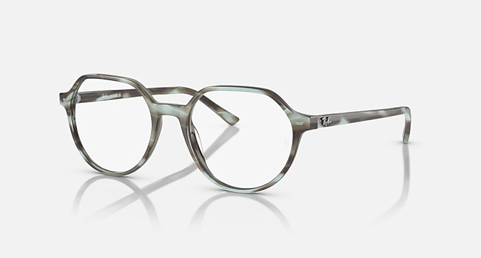 Ray-Ban Eyeglasses Unisex Thalia Optics Prescription - Striped Green Frame Clear Lenses 49-18 Polarized