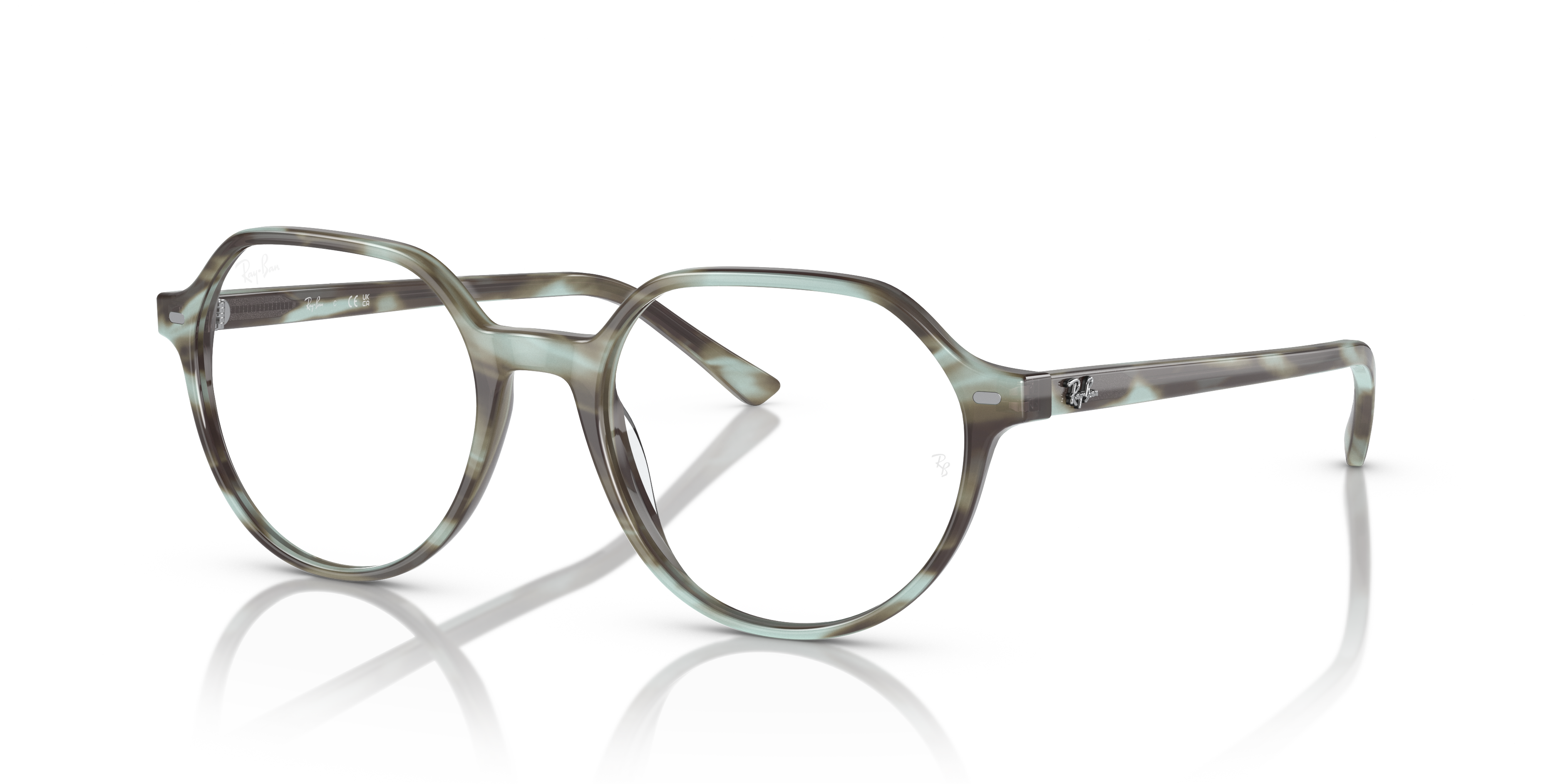 THALIA OPTICS Polished Striped Green Frame Clear Lenses 49-18