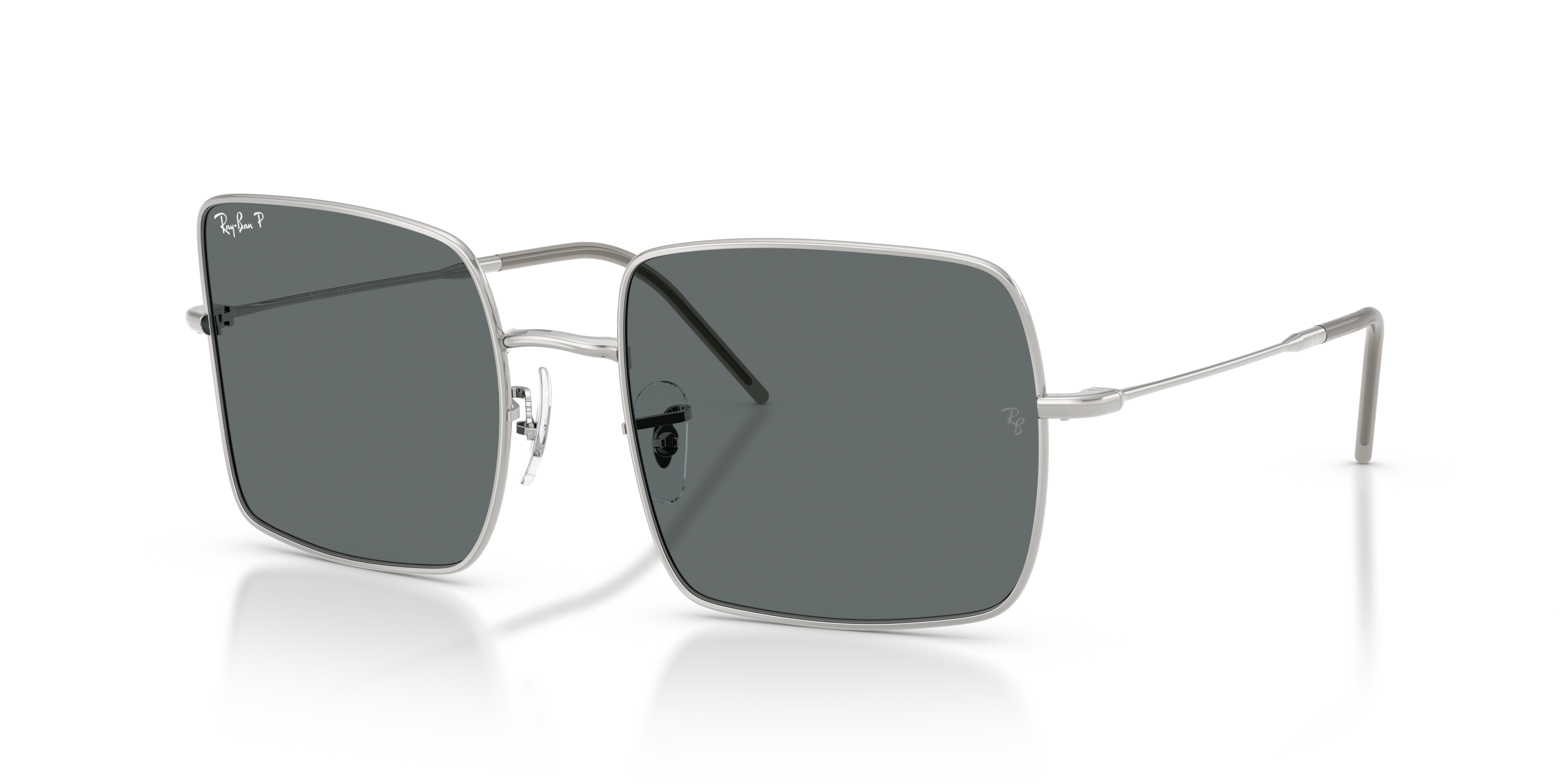 SQUARE 1971 REVERSE Polished Silver Frame Dark Grey Polarized Lenses 54-19